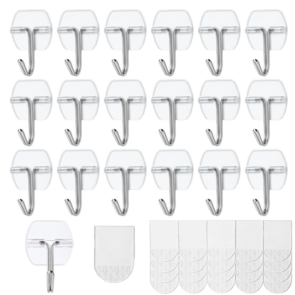 40 Small Hooks+45 Strips, Clear Wire Utility Hooks with Removable Strips Dama…