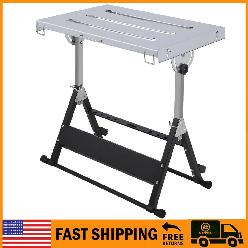 Welding Table 46″x18″ Folding Steel Workbench 1000Lbs Capacity Adjustable Height