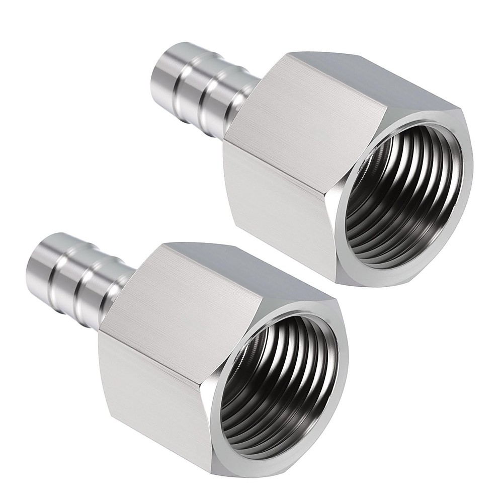 2 Pack Stainless Steel Hose Barb Fittings 3/8 Hose Barb To 1/2 NPT Female