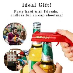 Bottle Opener with Cap Launcher – Funny Shooting Gun for Parties, L, Red-Blue