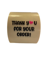 Thank You for your order Stickers | Clear Labels w/ Pink Heart | 500 per roll