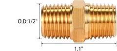 4 pcs Solid Brass Pipe Fitting, Hex Nipple, 1/4″ x 1/4″ NPT Male Pipe Adapter