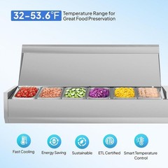 ROVSUN 47″-59″ Refrigerated Condiment Prep Station Sandwich/Salad Prep Table