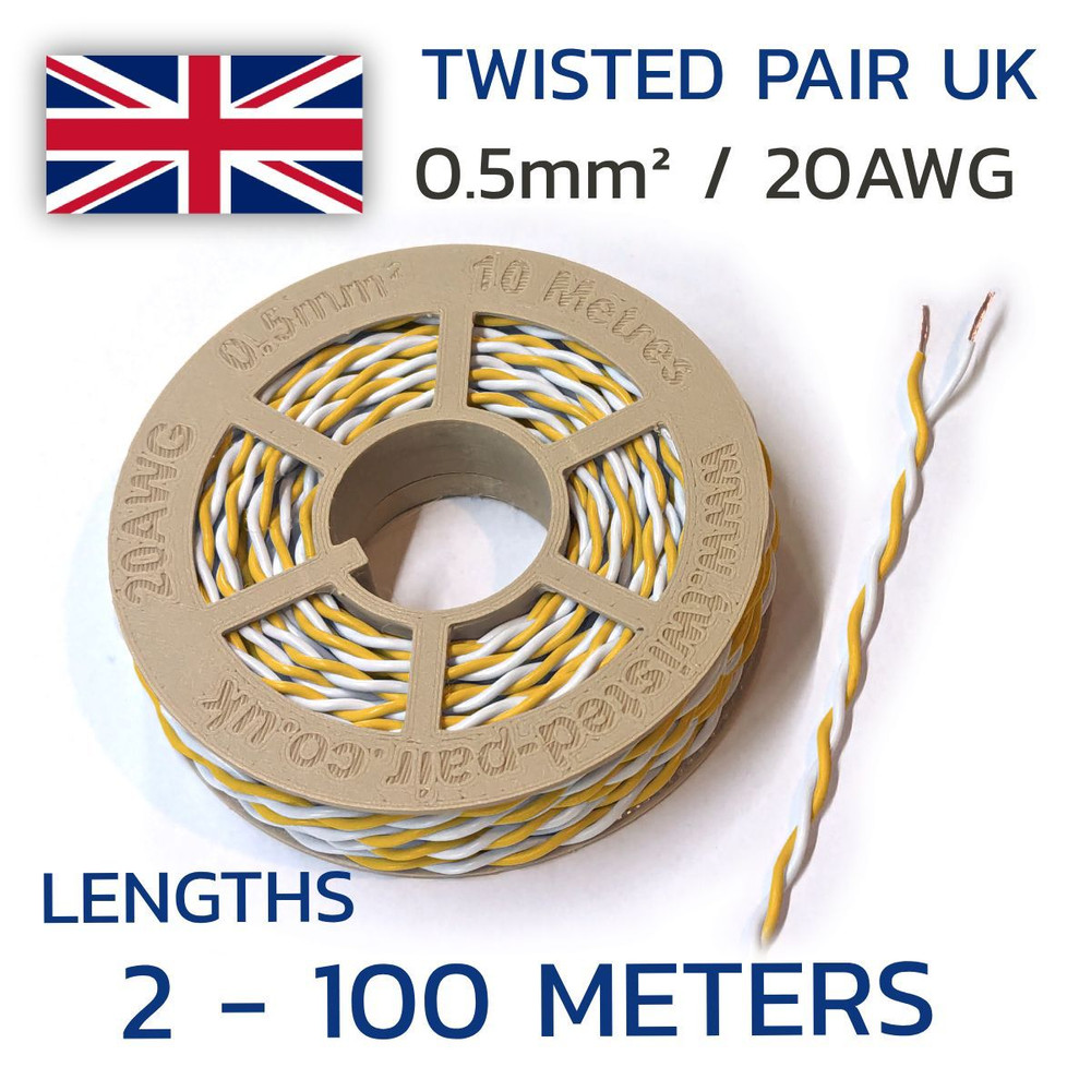 Yellow & White Twisted Wire 20 AWG / 0.5mm² Cable