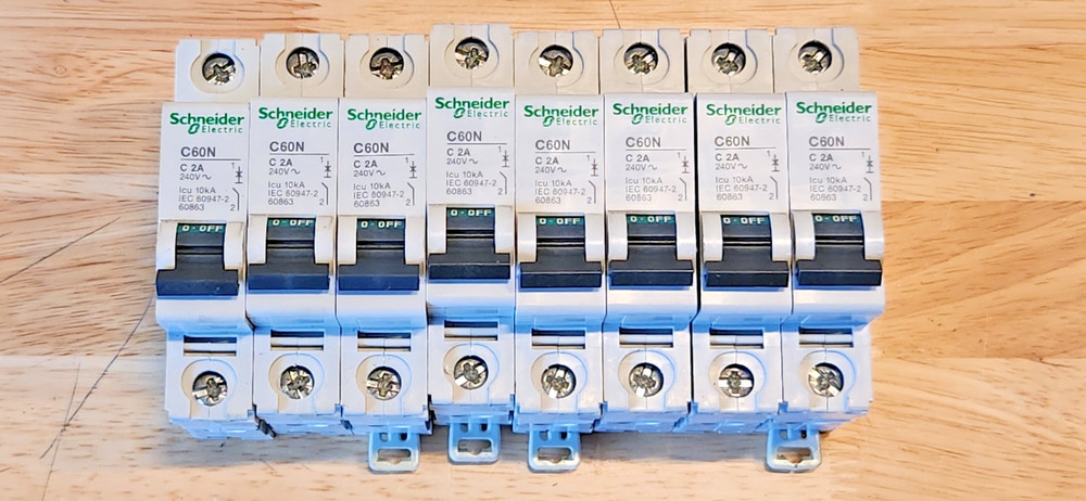(Lot of 8) SCHNEIDER ELECTRIC C60N-C2A Circuit Breaker 2Amp