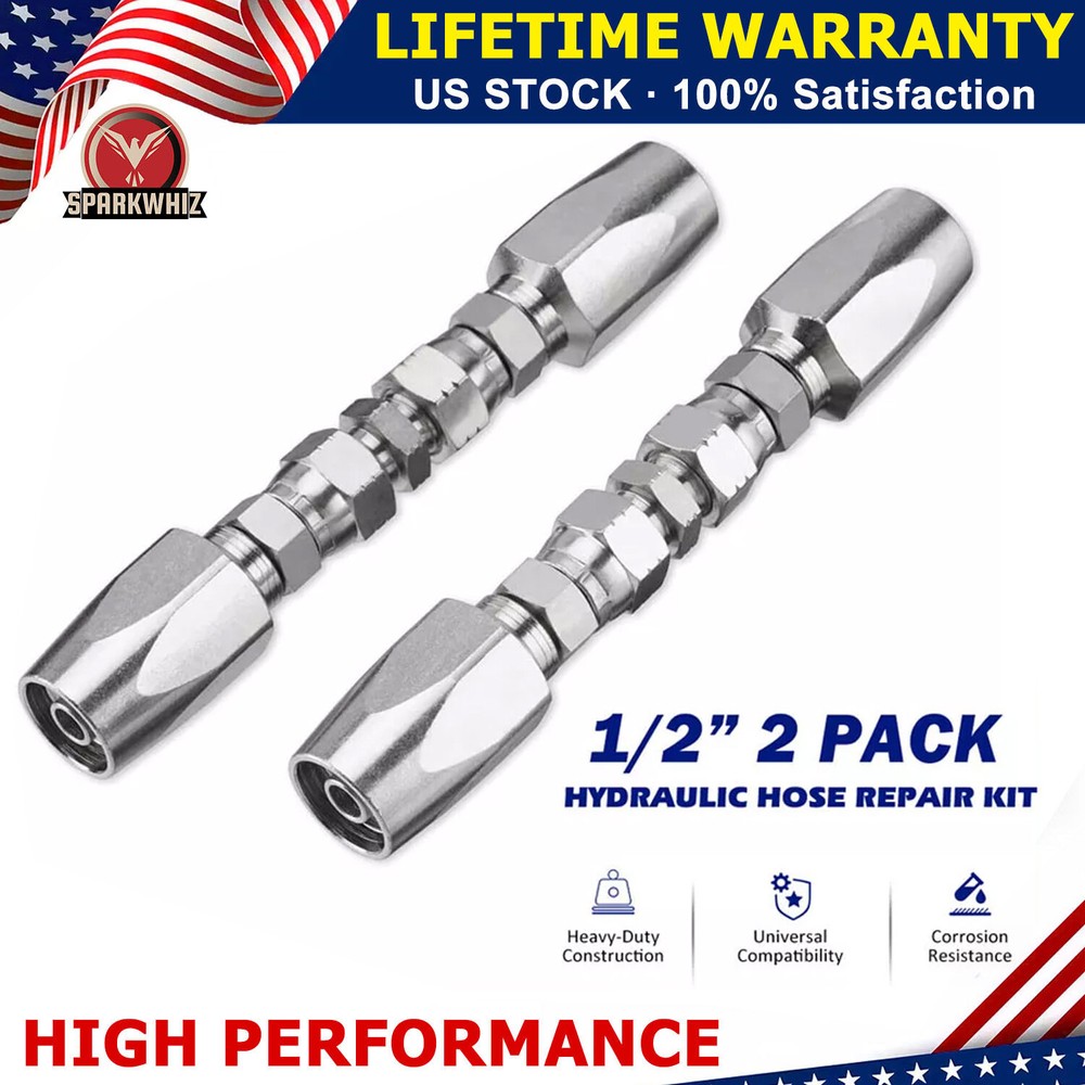 2x Hydraulic Hose Repair Kits – 1/2 ID 2-Wire Hose Reusable Field Repair Fitting