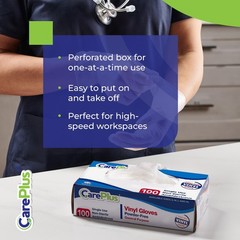 CARE PLUS Vinyl Gloves Clear Medium Size 200 Count | Heavy Duty, NonSterile, …