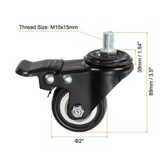 4pcs 2″ Thread Stem PU Caster for Furniture Cart, with Brake M10x15mm Thread
