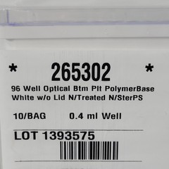Thermo 265302 96 Well 0.4 ml Well Optical Bottom Plate PolymerBase White 10-Pack