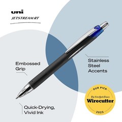 uniball Jetstream RT Retractable Ballpoint Pen, Medium Point (1.0mm), Blue, 12