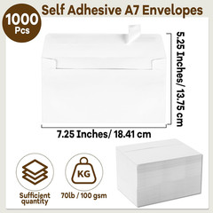 1000PCS A7 Envelopes 5.25×7.25″, Self-Adhesive for 5×7 Cards Mailing Bulk