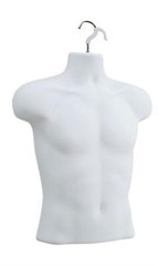 Molded Man’s Shirt Torso Form Fits S – L Hanging Male Mannequin White
