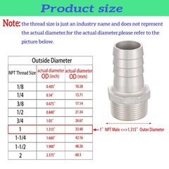 2 Pack Stainless Steel Hose Barb Fitting 1 Inch Hose Barb to 1 Inch NPT Male