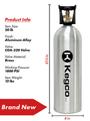NEW Kegco 20 lb. Aluminum Co2 Tank
