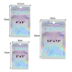 100/200 PCS Holographic Mylar Foil Bag Resealable Ziplock Pouch Packaging Clear