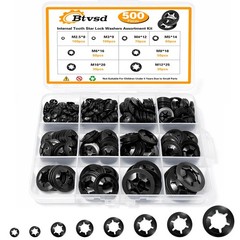 500PCS Internal Tooth Star Lock Washers Assortment Kit, Carbon Steel Black