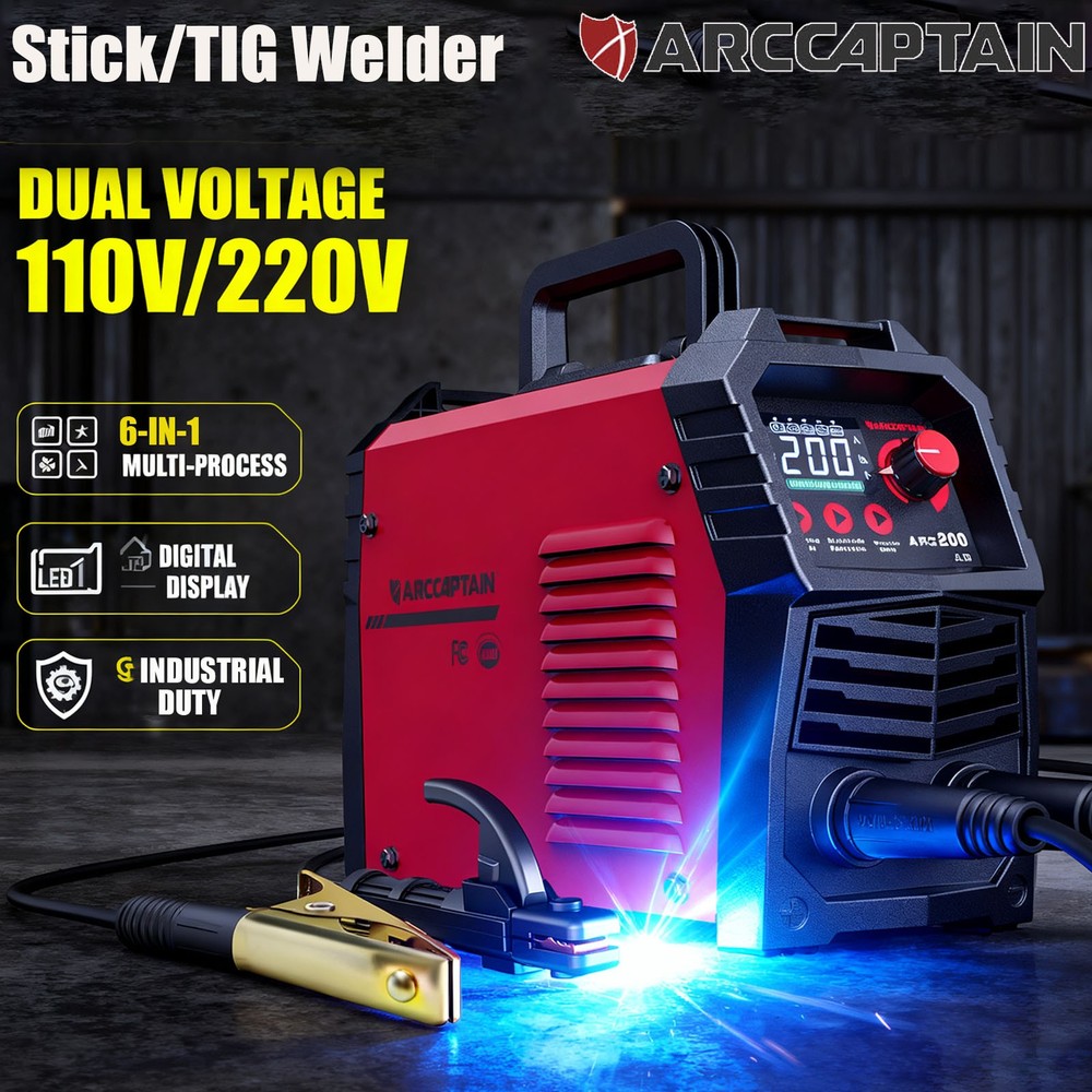 200A ARC Welder 110V/220V LED Portable Stick/Lift TIG/MMA Synergic IGBT Inverter