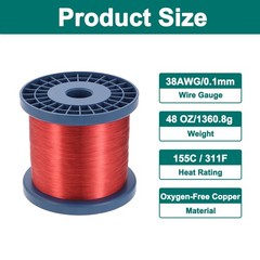 38 AWG Magnet Wire, 38 Gauge 48 oz Enameled Copper Wire, 155C(311F) Red