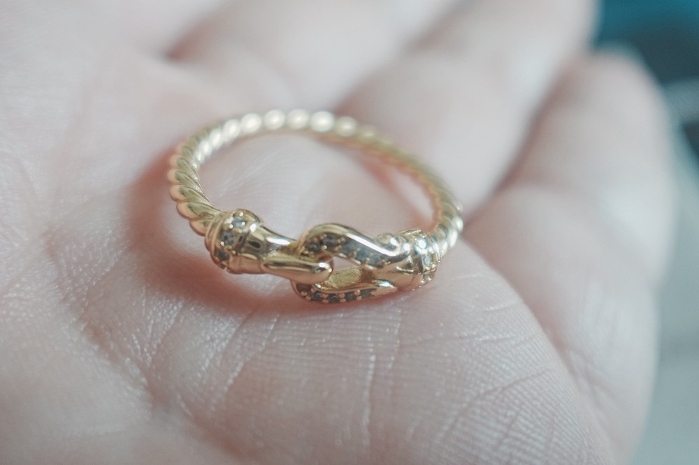 NEW.DavidYurman.Cable Buckle Sterling GOLD 18K Diamond Buckle Ring Sz 8
