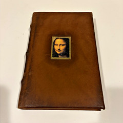 Brown Leather Journal/Diary Notebook, Mona Lisa Cover Art, Lined Pages