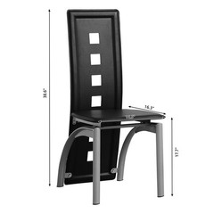 4pcs Dining Chairs – High Back Square Cutout Design, Chrome Legs & PU Leather