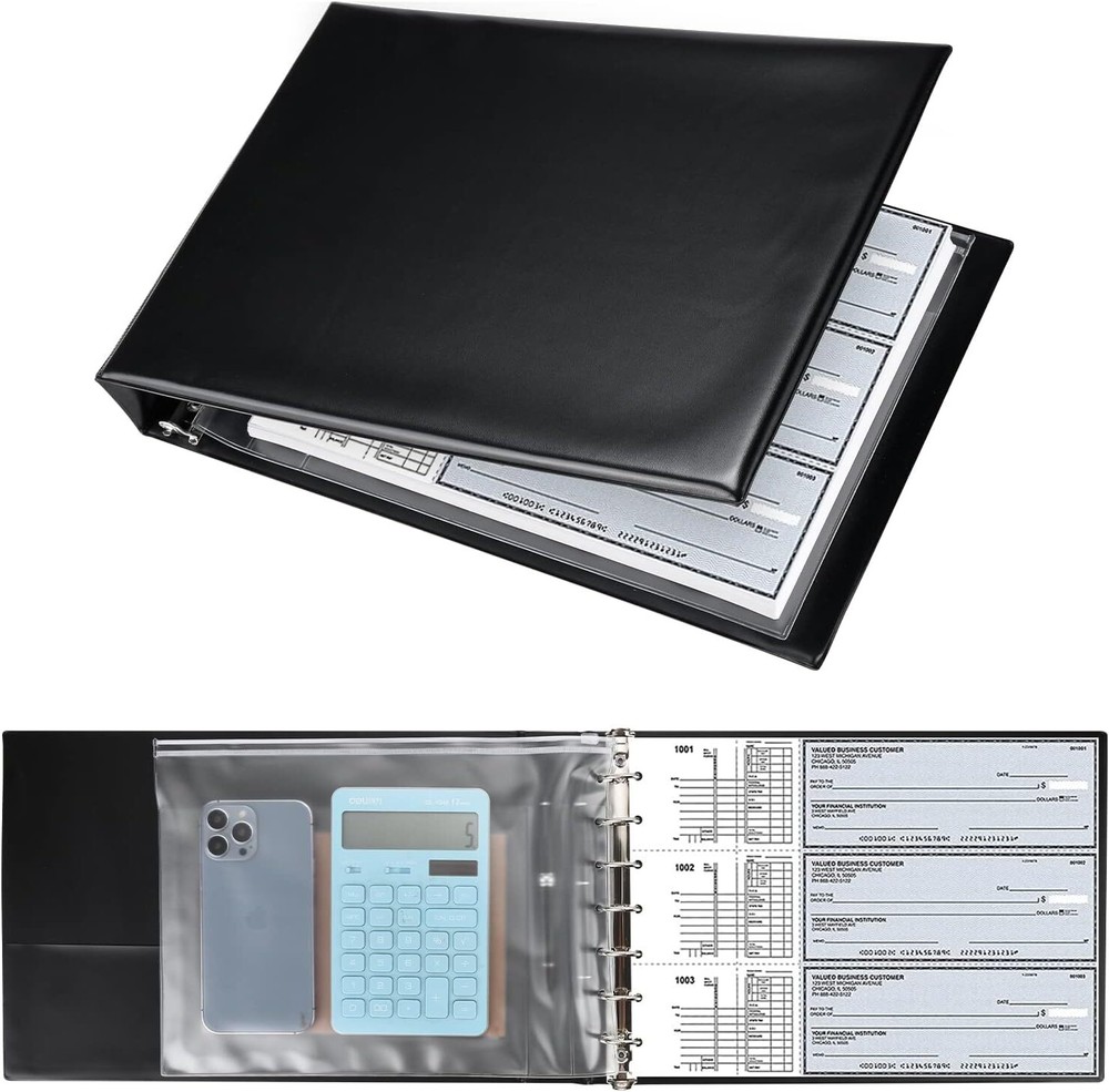 Durable Black Storage Binder For Business Checks Ledgers 200 Sheets Pu Leather