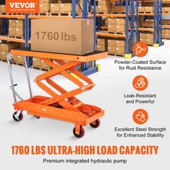 VEVOR Hydraulic Lift Table Cart 1760 lbs Manual Double Scissor Lift Table 59″
