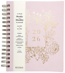 WORLD TRAVELER 2026 Planner Weekly & Monthly 7X8.75, White/Golden Peony