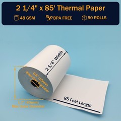 (50 Rolls) 2 1/4 x 85 Thermal Paper Rolls, BPA Free Thermal Receipt Paper Rol…