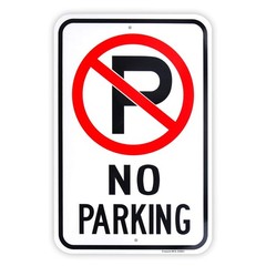 Large No Parking Sign, 18″x 12″ .040 18” x 12”, White with Black Text