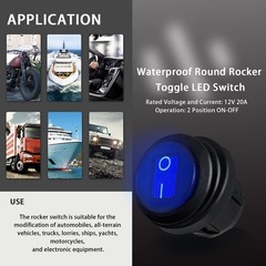 4Pcs Round Rocker Switch 12V Waterproof Toggle Switch SPST 3 Pin ON/Off Blue …