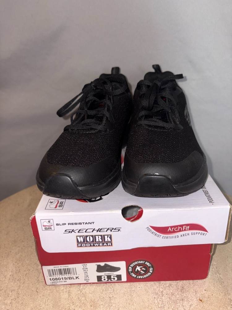 Skechers Work Arch Fit SR Slip Resistant Black Lace-Up Shoes Women’s 8.5 M
