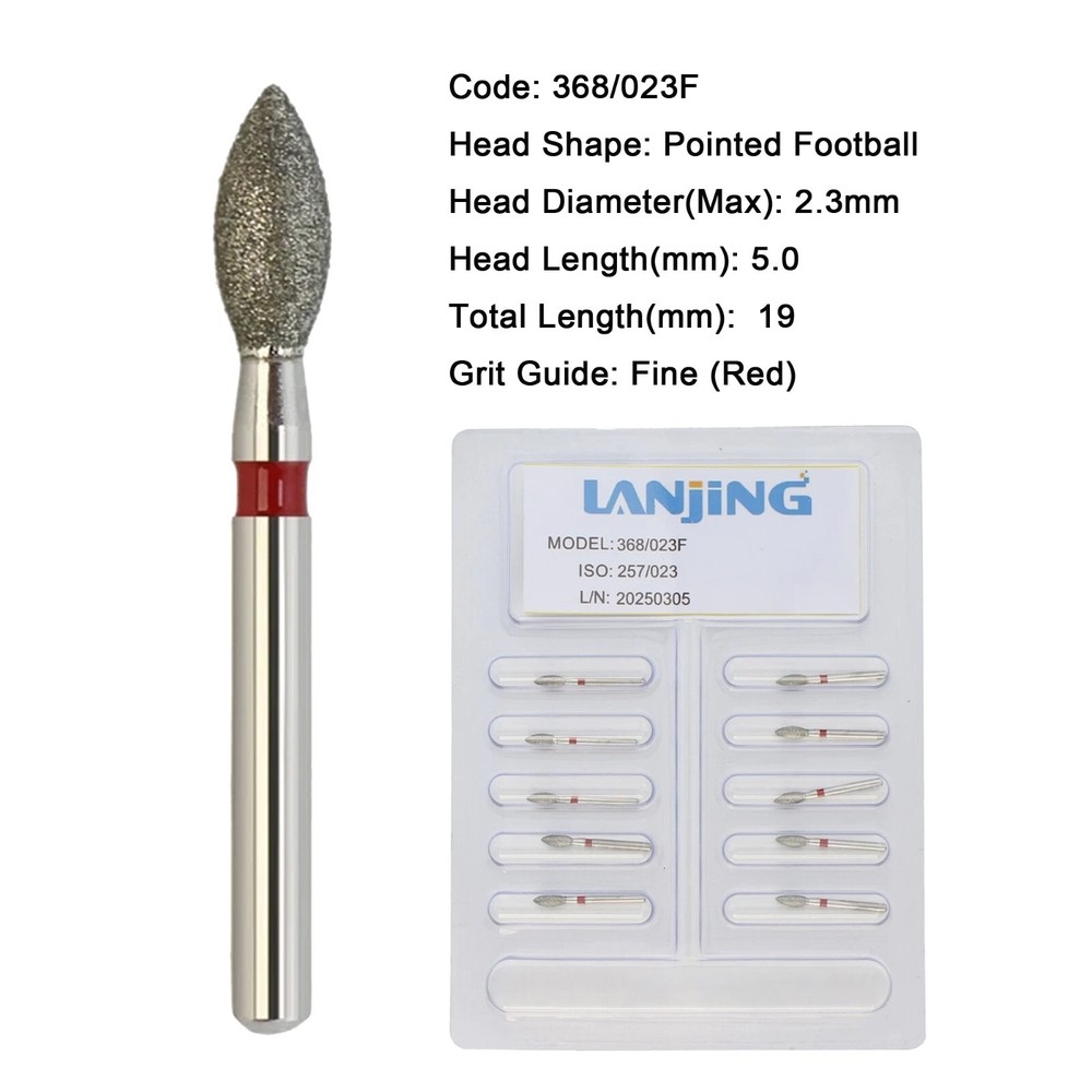 Dental Diamond Burs FG 368/023F Egg Football Fine Grit High Speed Friction Grip