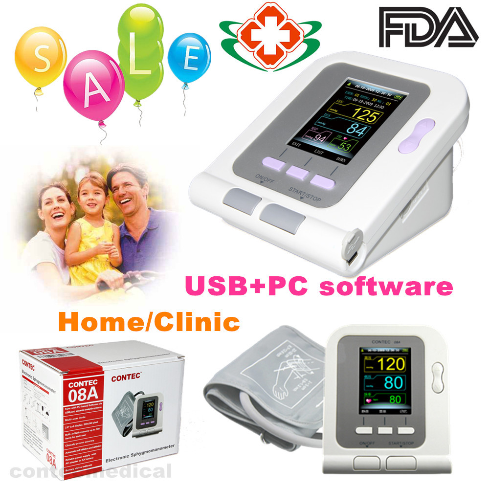 FDA&CE CONTEC08A Digital Upper Arm Blood Pressure Monitor Adult BP cuff+Software