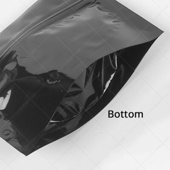 Many Sizes Glossy Black Foil Mylar Stand Up Zip Lock Pouch Bag w/ Tear Notches