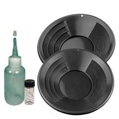 Sluice Monkey (2 12″ Black Gold pan panning kit with Sniffer Bottle and Glass V