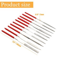 HARSKIYER 10pcs Metal File Set, 3x140mm Mini Diamond 3 x 140mm, Silver, Red