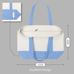TOPDesign 1-Pack Canvas Tote Bag with an External Large, Light Blue/Natural
