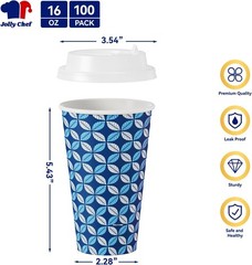 JOLLY CHEF 16oz Disposable Coffee Cups w/ Lids, Sleeves & Stirrers 100-Pack