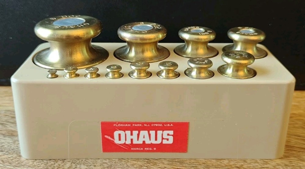 Vintage Ohaus Brass CalibrationWeight Set: 12 Piece Ranging From 1g- 50grams