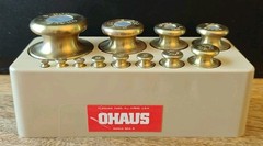 Vintage Ohaus Brass CalibrationWeight Set: 12 Piece Ranging From 1g- 50grams