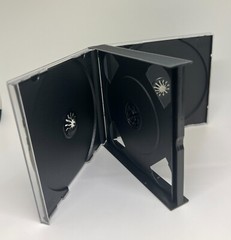 10 PCS 23MM(7/8”) 3 DISC (MULTI-3)TRIPLE CD JEWEL CASE W/BLACK CDA TRAY CD-M3