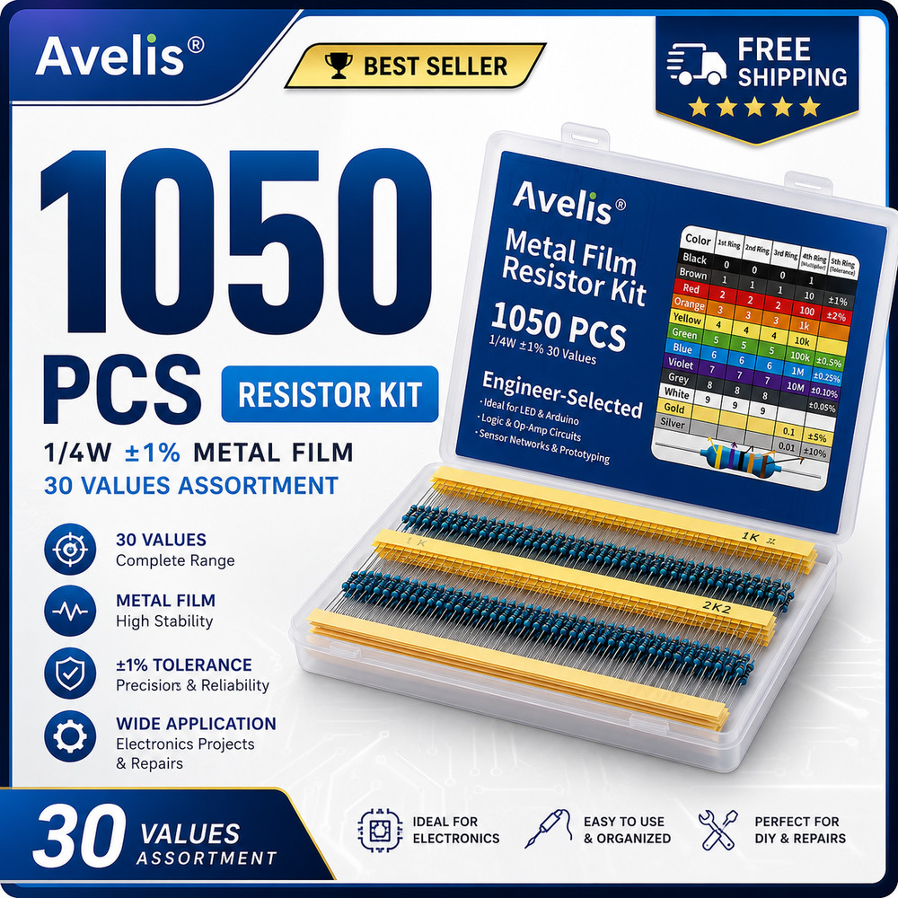 1050 Pcs 30 Values Resistor Kit 1/4 W +-1% Metal Film Fixed Resistors Assortment
