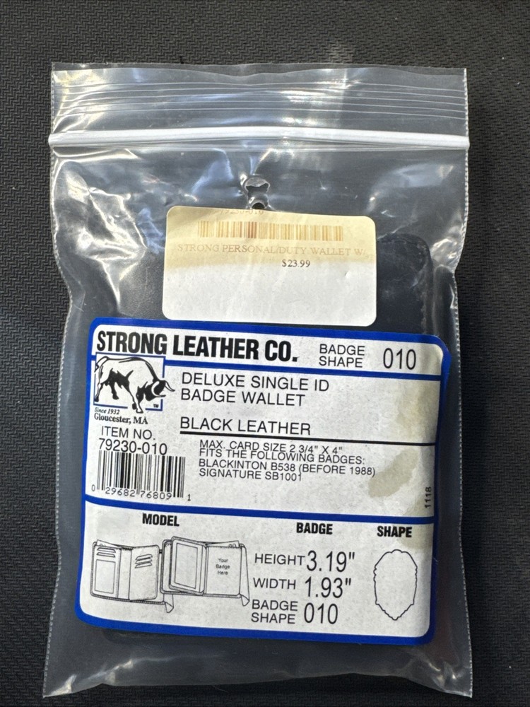 Strong Leather Co. Deluxe Single ID Badge Wallet. With Card Holders Shape # 010