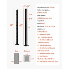 Cable Railing Post 42x2x2 In Horizontal-Hole Railing Post 4JZLGZXHS106URZU0001V0