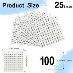 Number Stickers 1-100, 2500 Consecutive Vinyl Stickers Self-Adhesive Small Round
