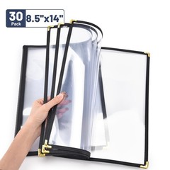 WeChef 20 Pack 8.5″x14″ 4 Page 8 View Menu Covers Black Trim Restaurant Cafe