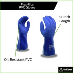 Cordova Flex-Rite Blue PVC Gloves, Textured Finish, Seamless Machine Knit Lined,