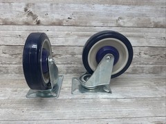 HUBERT Caster Blue Polyurethane Top Plate 2 Swivel &2 Fixed 5″ Wheel 50880 Set-4