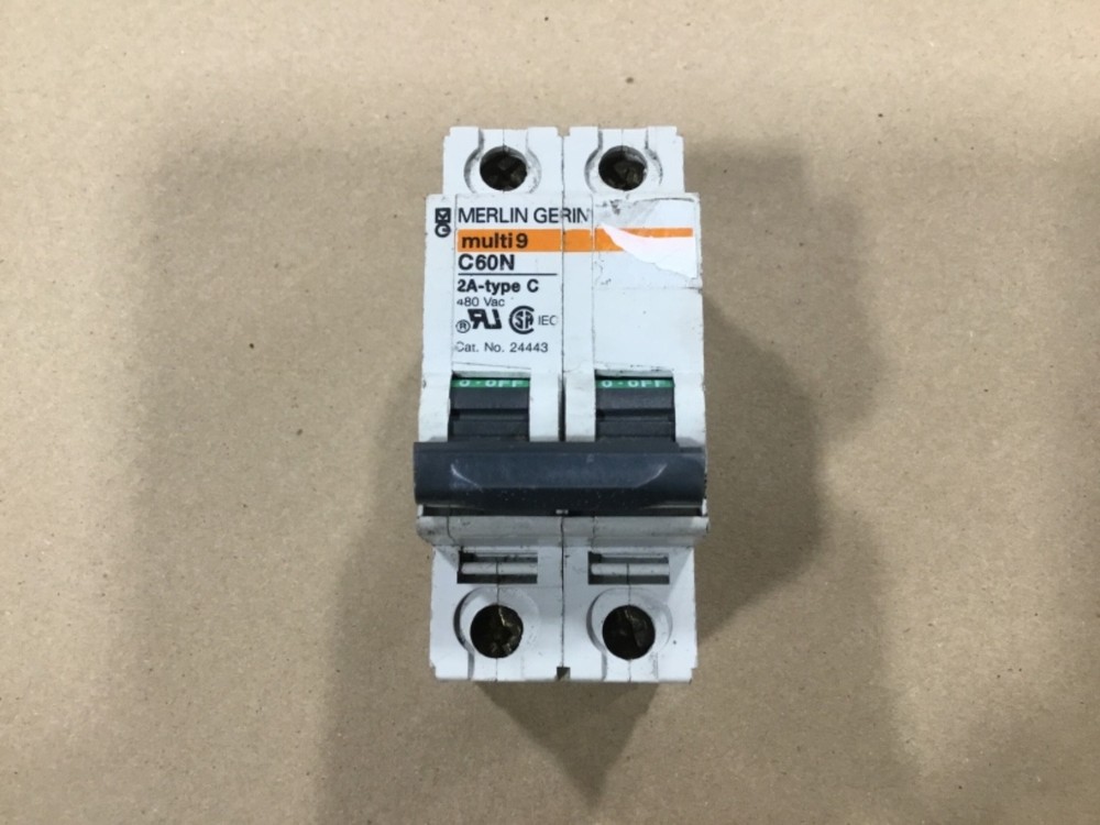 Merlin Gerin Multi9 C60N C2 Circuit Breaker 2A 480V Type C 2 Pole #0061D22PR5